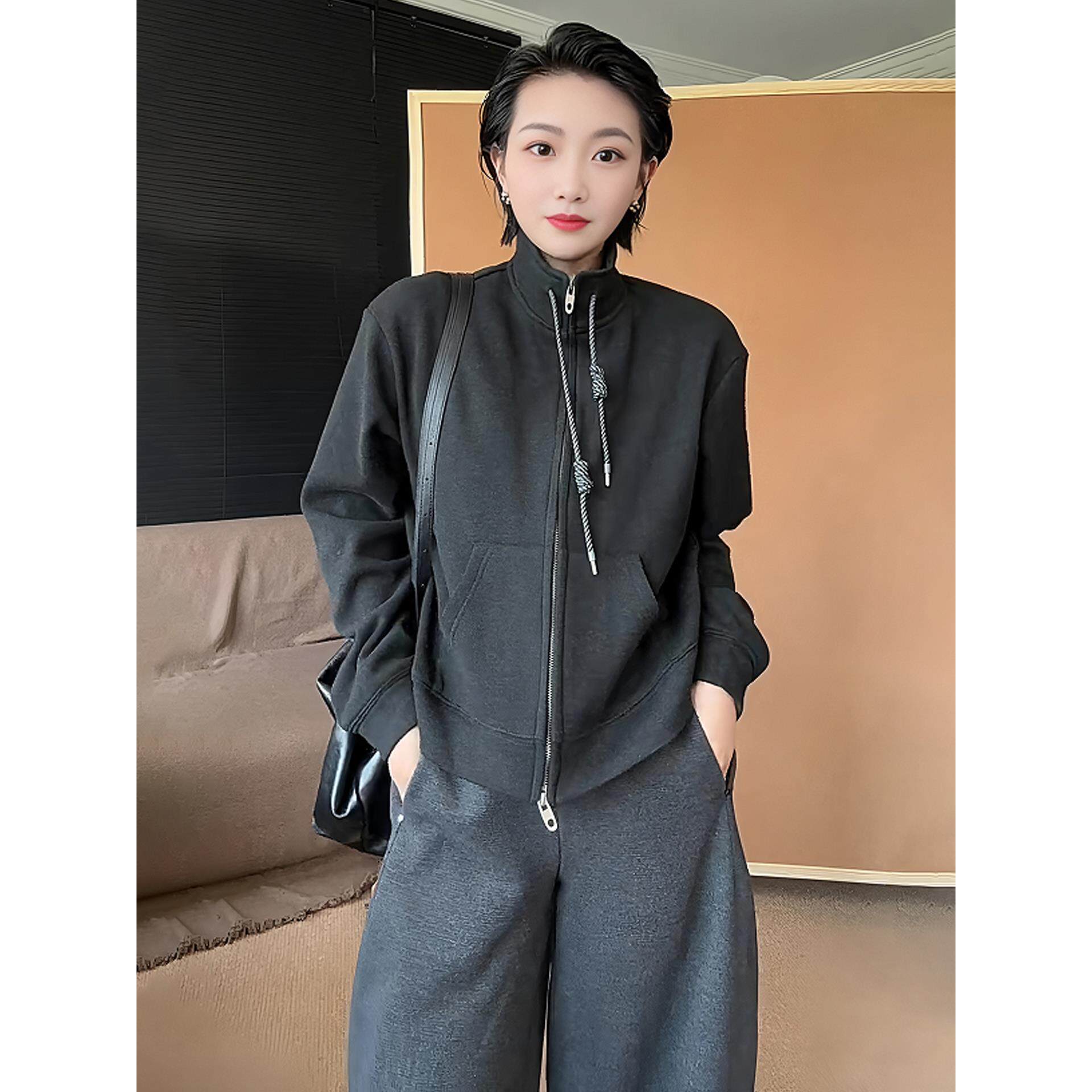 JOYIASS立领双拉炼加厚加绒卫衣外套女款2025新款秋冬季爆款时尚