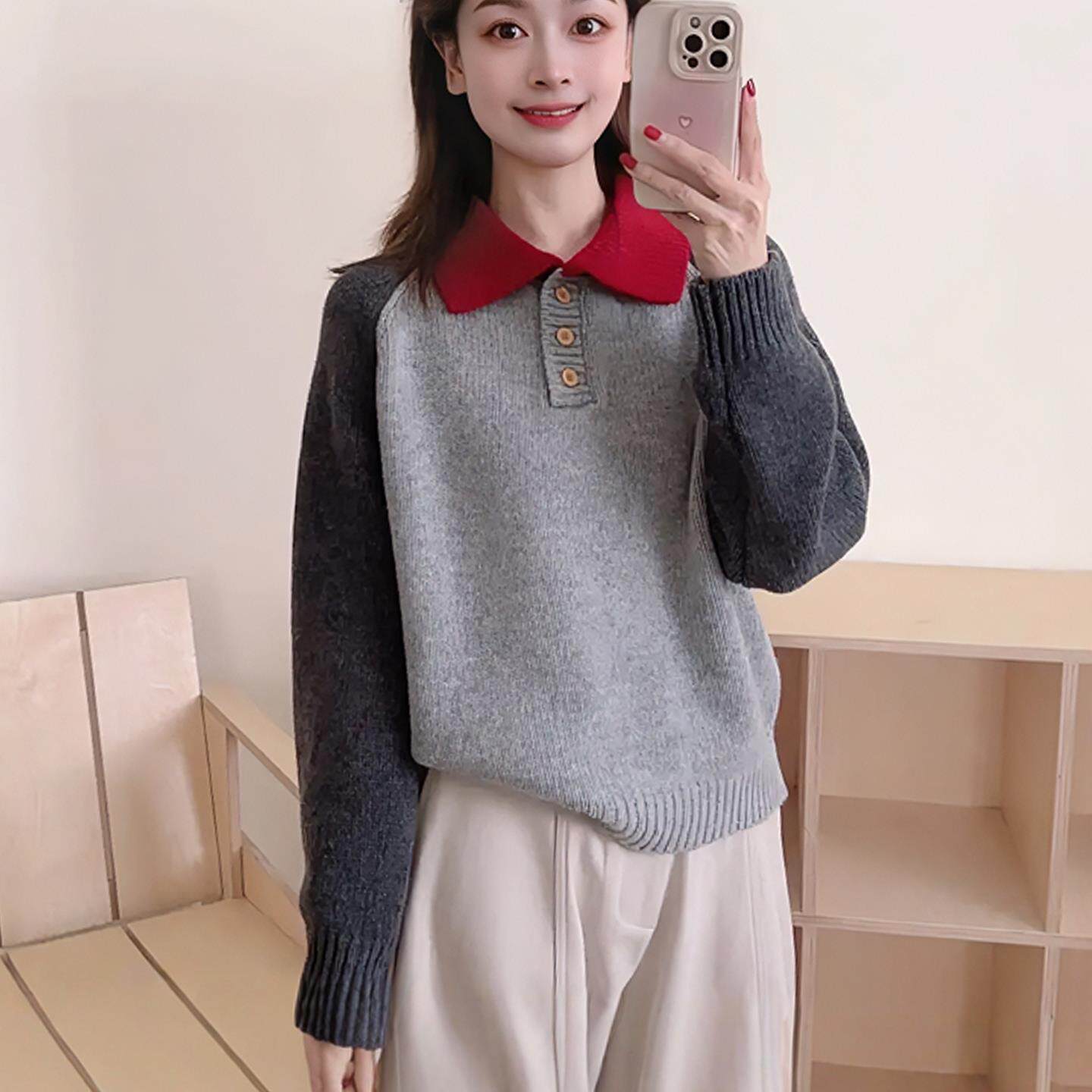 JOYIASS学院风polo领打底毛衣女2025新款秋冬季高级感超好看针织