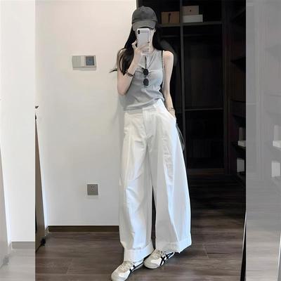 BLLOUKE夏日绝美俏皮小套装慵懒风韩系减龄灰色无袖上衣白色阔腿