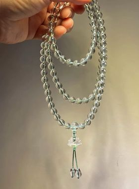 合成水晶108白水晶佛珠莲花手链多圈男女念珠手串手持天然白水晶