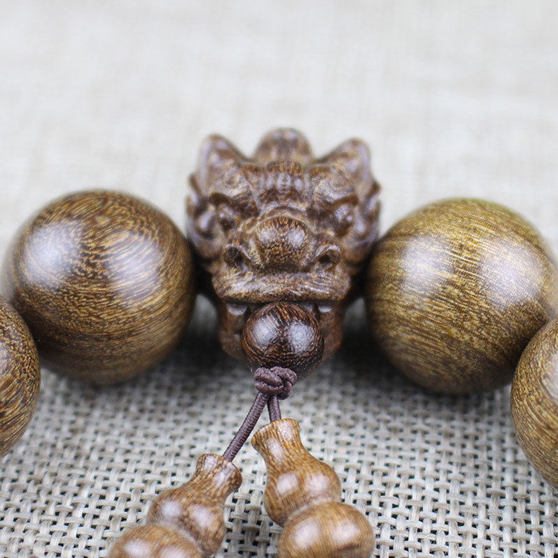 厂家檀木佛珠手串雕刻龙头小叶紫檀绿檀花梨木直播货源男女士