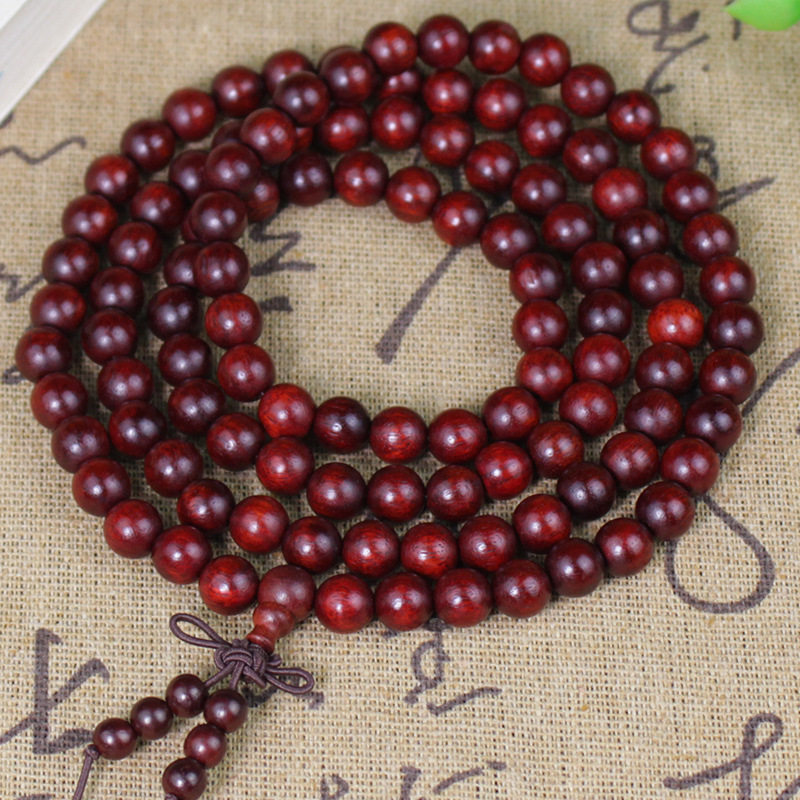 赞比亚血檀手串8MM木质佛珠108颗文玩男女情侣手链顺纹小叶紫檀木