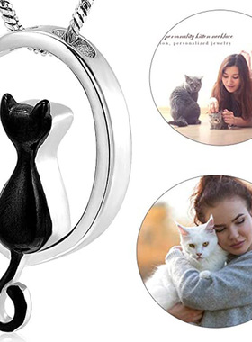 百年家事殡葬厂家亚马逊新款纪念宠物猫遗骨毛发刻字月亮猫型骨灰