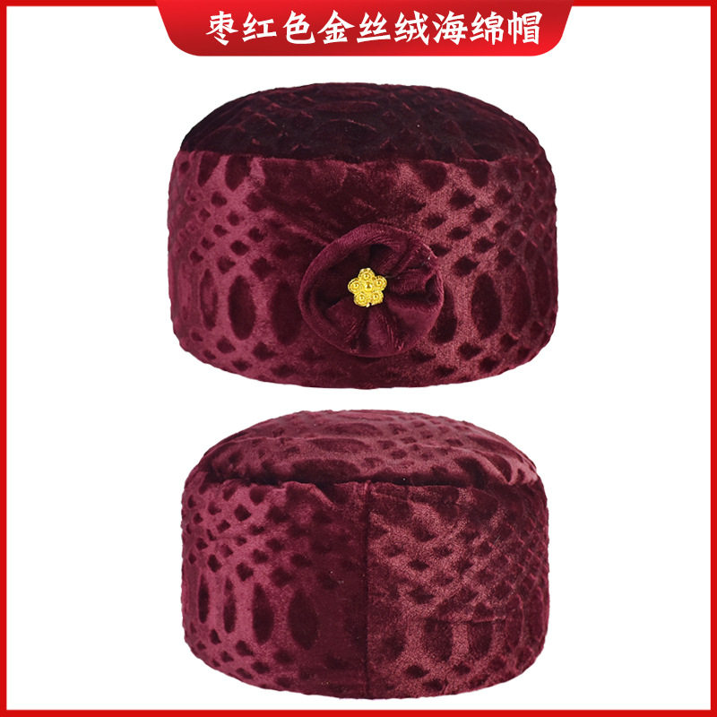 厂家金丝绒帽子女款太婆帽殡葬用品加厚海绵帽老衣寿衣女寿帽