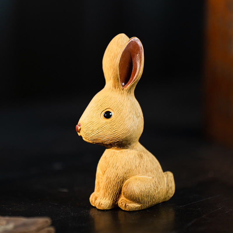 宜兴紫砂茶宠兔子原矿手工十二生肖拉毛雕塑茶具装饰摆件厂家厂家
