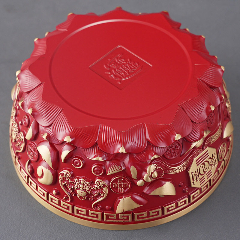 聚财聚宝盆黄铜摆件彩红色聚宝盆工艺品客厅铜装饰品店铺开业摆饰