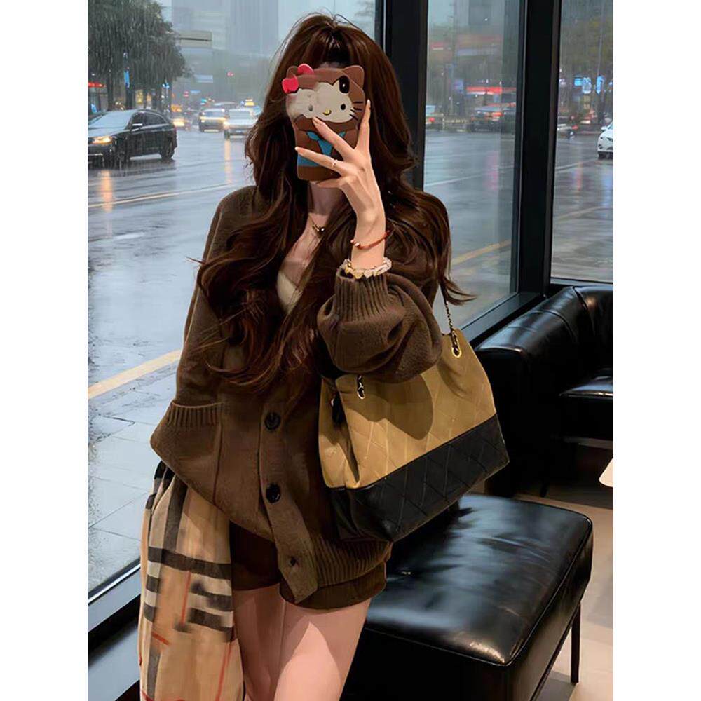 JOYIASS咖色中长款针织外套开衫2025初冬上新女装小个子巨好看遮