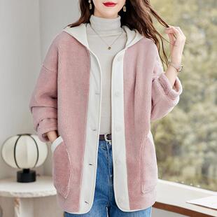 JOYIASS冬季连帽羊羔毛加绒加厚开衫外套女2025年新款超厚保暖摇