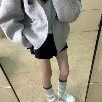 女小个子【新款刺绣连帽卫衣纯秋季穿搭欲韩版韩系开校园风】拉链