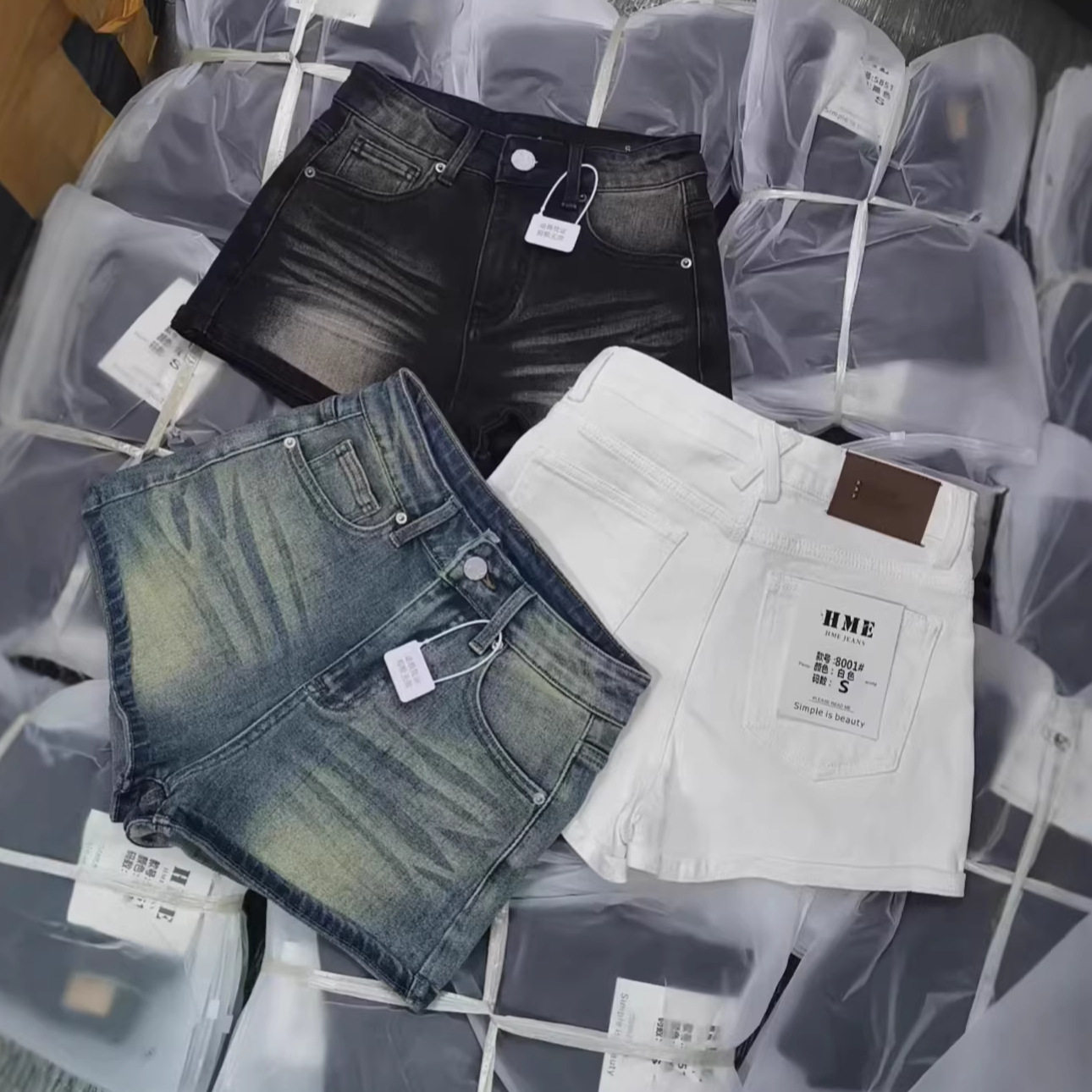 美式辣妹腿精性感显腿长高腰牛仔短裤女夏款水洗磨白紧身热裤8001