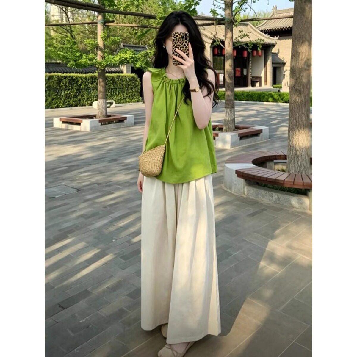 夏装搭配一整套韩系小个子洋气减龄漂亮上衣休闲阔腿裤两件套装女