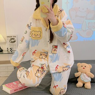 珊瑚绒睡衣女款爆款2025新款秋冬季加绒加厚法兰绒可爱居家服套装