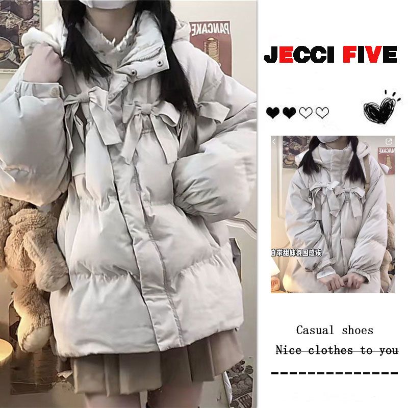 JECCIFIVE学院风甜美蝴蝶结连帽棉衣女冬加厚保暖面包服外套棉服 模玩/动漫/周边/娃圈三坑/桌游 JK/DK/学生装cos 原图主图