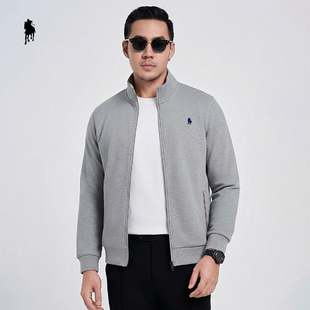 PAOLO GARAGE开衫加绒外套男春季新款商务休闲加绒刺绣马标夹克男