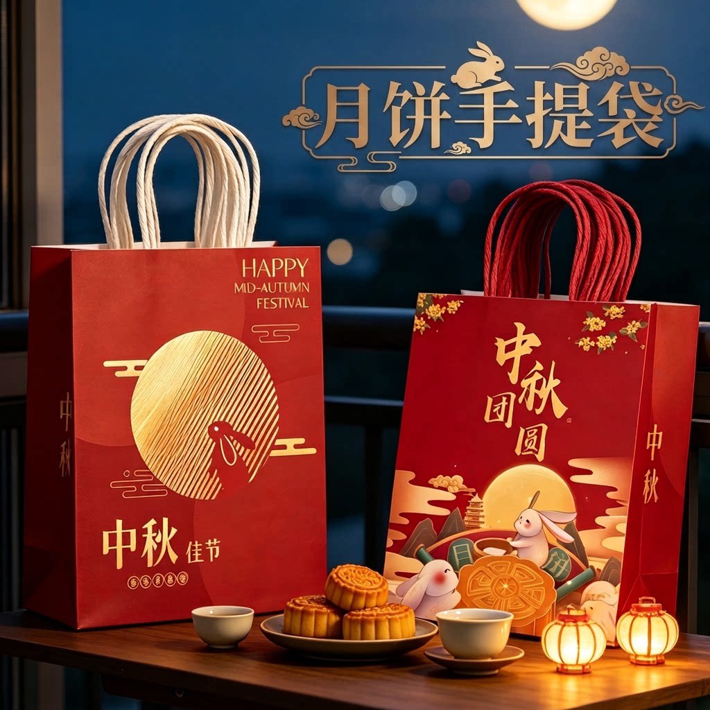 月饼手提袋高级感小号迷你中秋节礼品袋红色牛皮纸包装袋子定制
