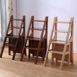 家用折叠楼梯椅梯子椅子两用梯凳梯子凳子木梯多功能椅 新款 胡桃