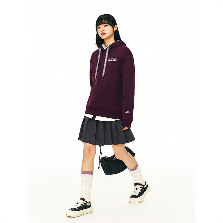 安踏泡芙绒卫衣女冬季加绒连帽