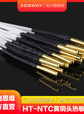 三迪思维3DSWAY 3D打印机热敏电阻 HT-NTC100K高温测温线喷头镀镍黄铜探温头配件玻封温度传感器 B值3950K 1%