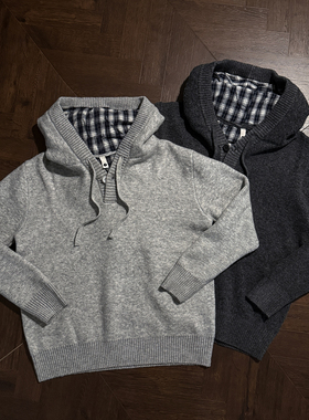 Ntalk 羊毛混纺连帽纽扣格纹内衬秋冬氛围感毛衣外套百搭通勤上衣