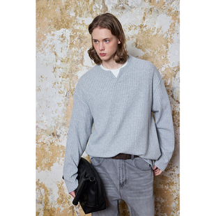 Ntalk T恤通勤百搭打底 330克3D提花条纹针织老钱风复古肌理感长袖