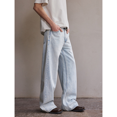 NTALK 定制皮牌雪花水洗马骝猫须新疆棉A字版型牛仔裤