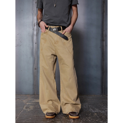 NTALK 重工设计感复古解构莱塞尔宽松水洗工装牛仔裤