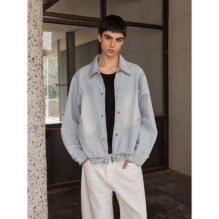 NTALK 巴恩风蓝色竖条纹水洗做旧翻领工装夹克