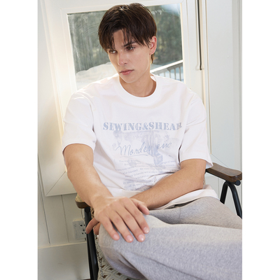 Ntalk 300克重磅纯棉美式复古休闲宽松数码直喷透气印花圆领男T恤