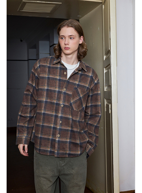 Ntalk 天丝莱赛尔低调色彩马德拉斯摩卡棕洗褪格水洗斑驳肌理衬衫