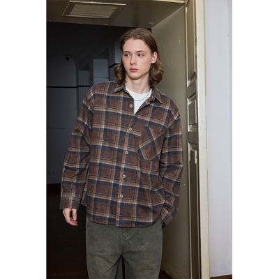 Ntalk 天丝莱赛尔低调色彩马德拉斯摩卡棕洗褪格水洗斑驳肌理衬衫