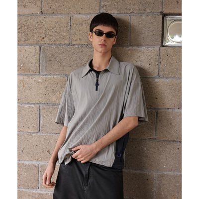 NTALK 泡泡纱肌理感可调节抽绳下摆撞色拼接POLO短袖