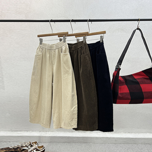 百搭条痕宽松灯芯绒夹棉阔腿裤 一七然时尚 新款 复古森系文艺范冬季