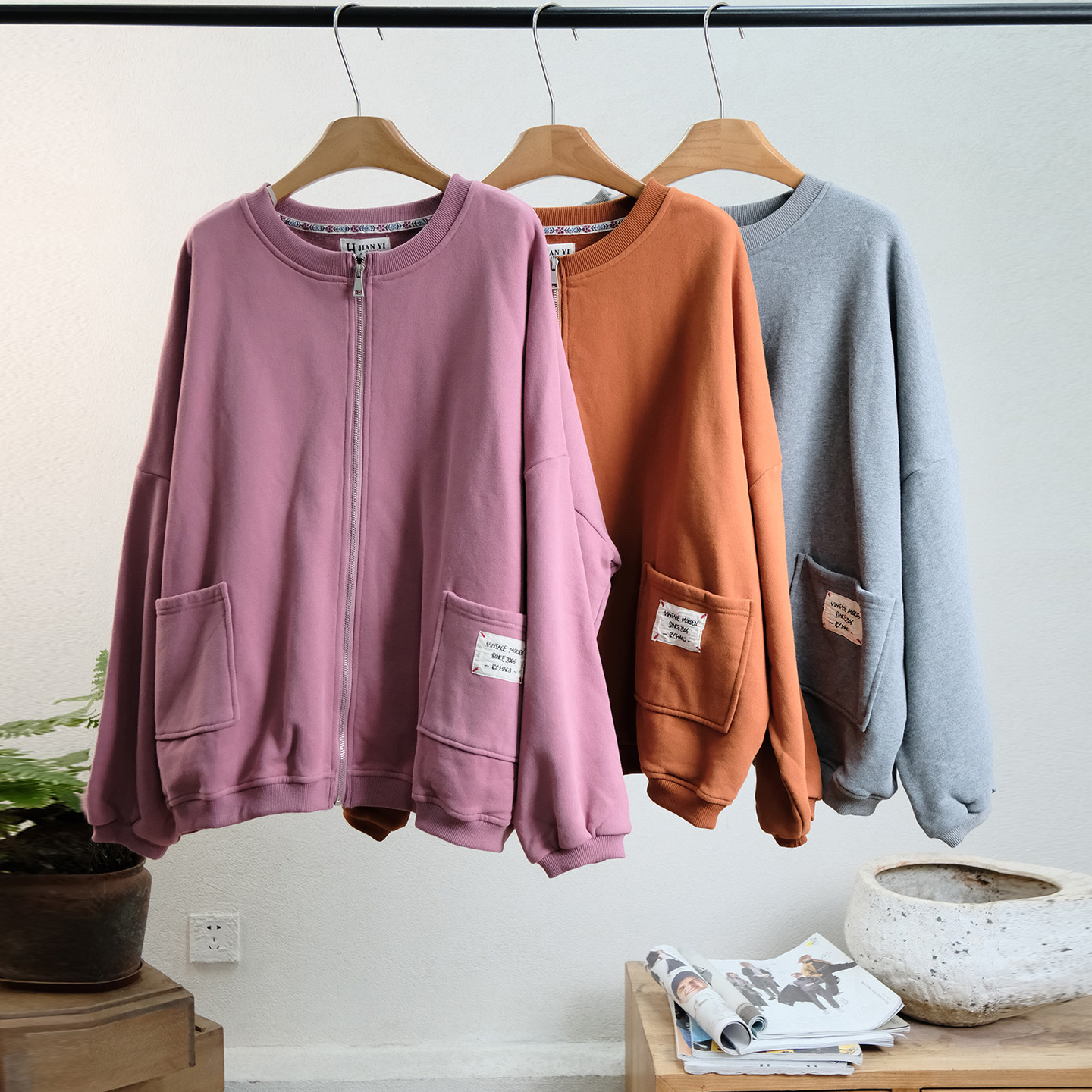 一七然冬季新款韩版原宿风宽松显瘦拉链外套加绒棒球服休闲卫衣女