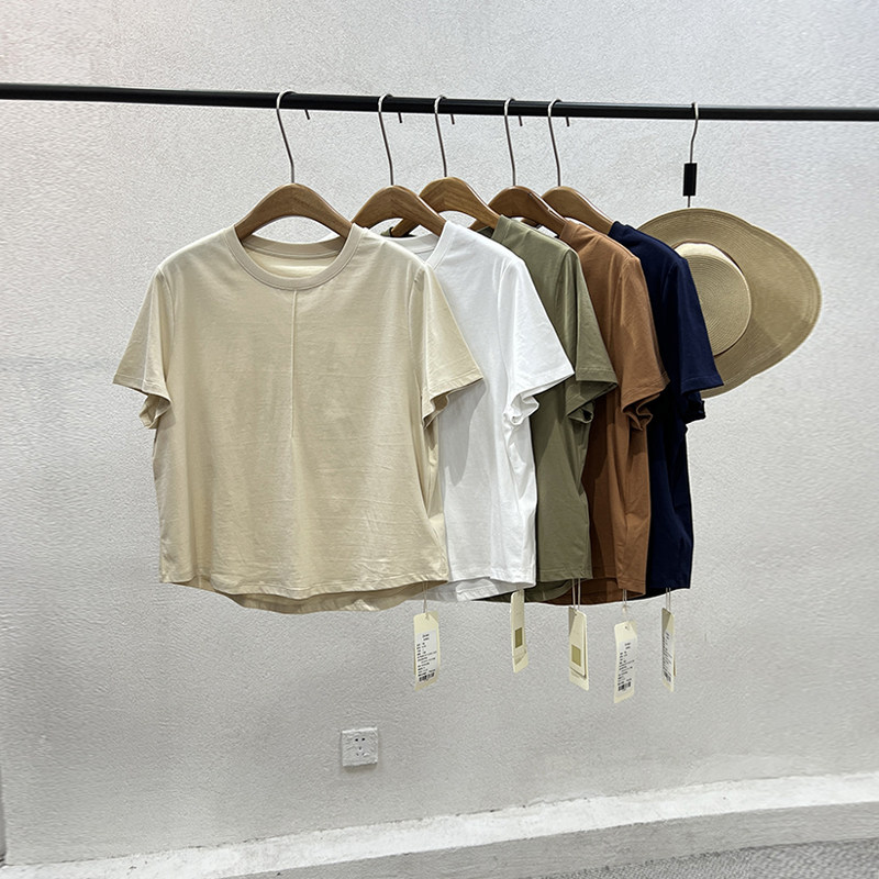港风文艺范新款夏季一七然ins潮纯色圆领套头小众休闲T恤百搭上衣