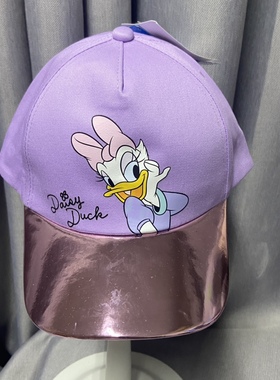 出口儿童女童弯檐鸭舌帽棒球帽唐老鸭紫色棉硬顶闪亮帽檐5-10岁