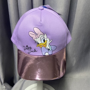 出口儿童女童弯檐鸭舌帽棒球帽唐老鸭紫色棉硬顶闪亮帽檐5-10岁
