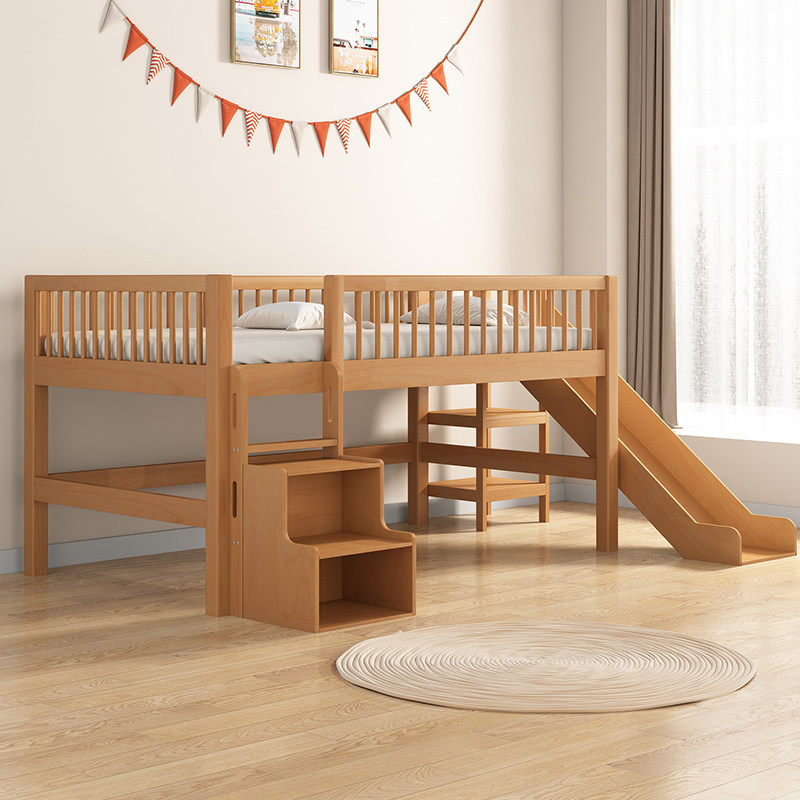 德国榉木儿童半高床书桌书架一体高架床下空省空间飘窗拼接中高床