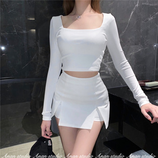 职业开叉西装 字黑色 裙A女高腰显瘦名媛春夏休闲2024辣妹阔腿裙裤