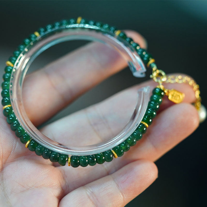 天然翡翠手串原创A货算盘珠通体925银镀金天然珍珠福牌手饰文玩