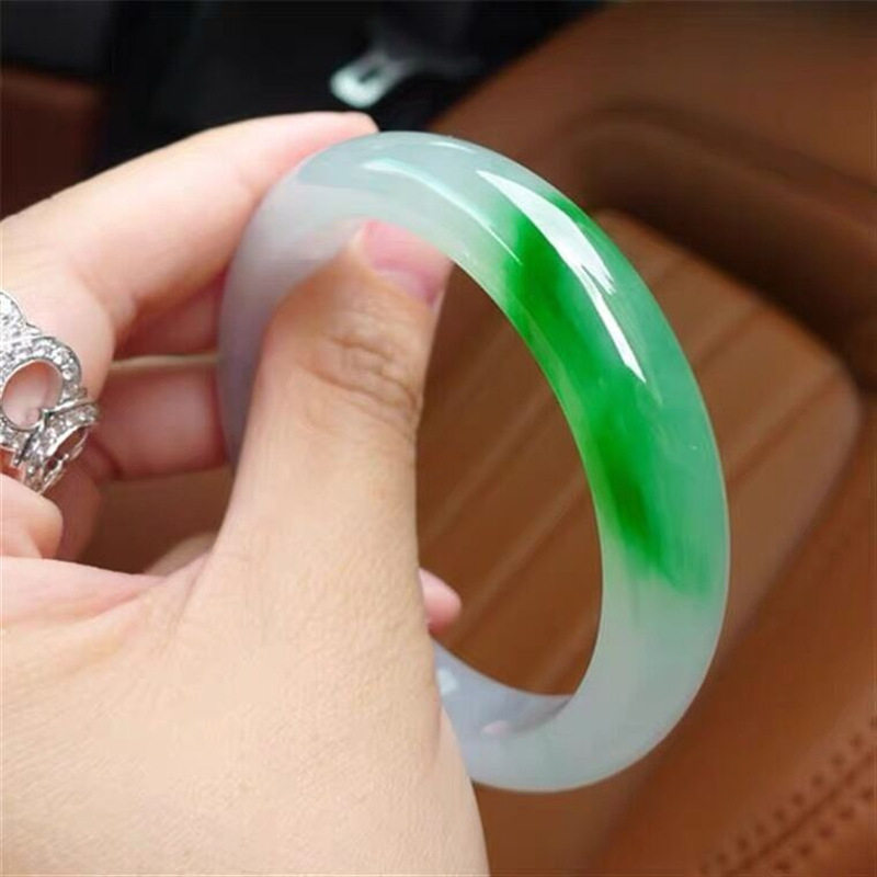 翡翠手镯缅甸冰糯种天然阳绿半山半水白底青贵妃镯玉平安玉镯子