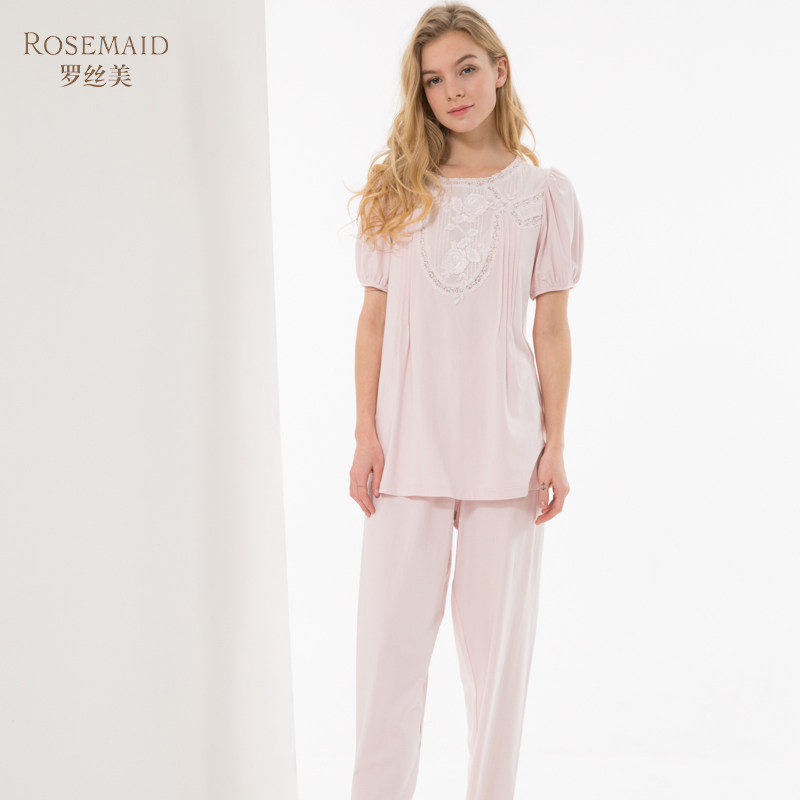 Rosemaid/罗丝美短袖睡衣裤蕾丝点缀简约纯色设计女春夏新品19065,女士内衣/男士内衣/家居服,睡衣/家居服套装,淘宝优惠券,粉丝福利购,淘宝优惠卷