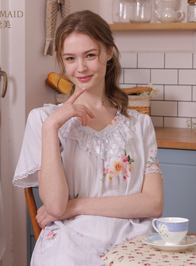 Rosemaid/罗丝美2025春夏新15059纯棉双层纱印花V领短袖睡衣套装
