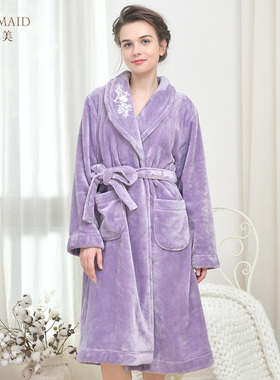 Rosemaid/罗丝美法兰绒青果领束腰带长袖女士睡袍情侣系列 12222