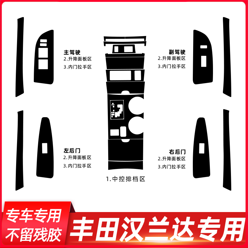 适用09-14款汉兰达内饰贴纸改装碳纤维升降面板排挡装饰档位贴膜