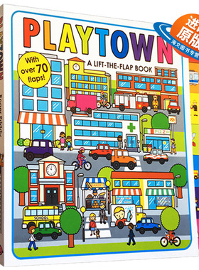 游戏小镇 英文原版 儿童绘本 Playtown A Lift-the-Flap Book 大开本 纸板书翻翻书 Priddy 进口英语儿童启蒙书籍 撕不烂纸板书