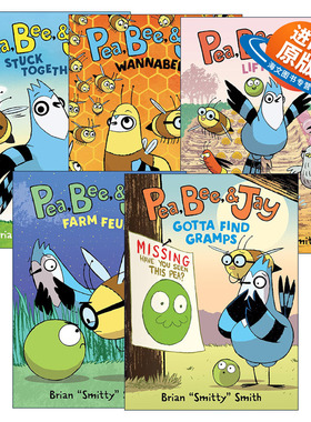 英文原版 Pea  Bee  & Jay 豌豆、蜜蜂和松鸦系列5册 全彩漫画绘本 Stuck Together/Wannabees/Lift Off/Farm Feud 英文版 进口书