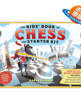 英文原版 The Kids’Book of Chess and Starter Chess Set 儿童国际象棋书和初级国际象棋套装 含棋盘 全彩教材 32个3D纸板片