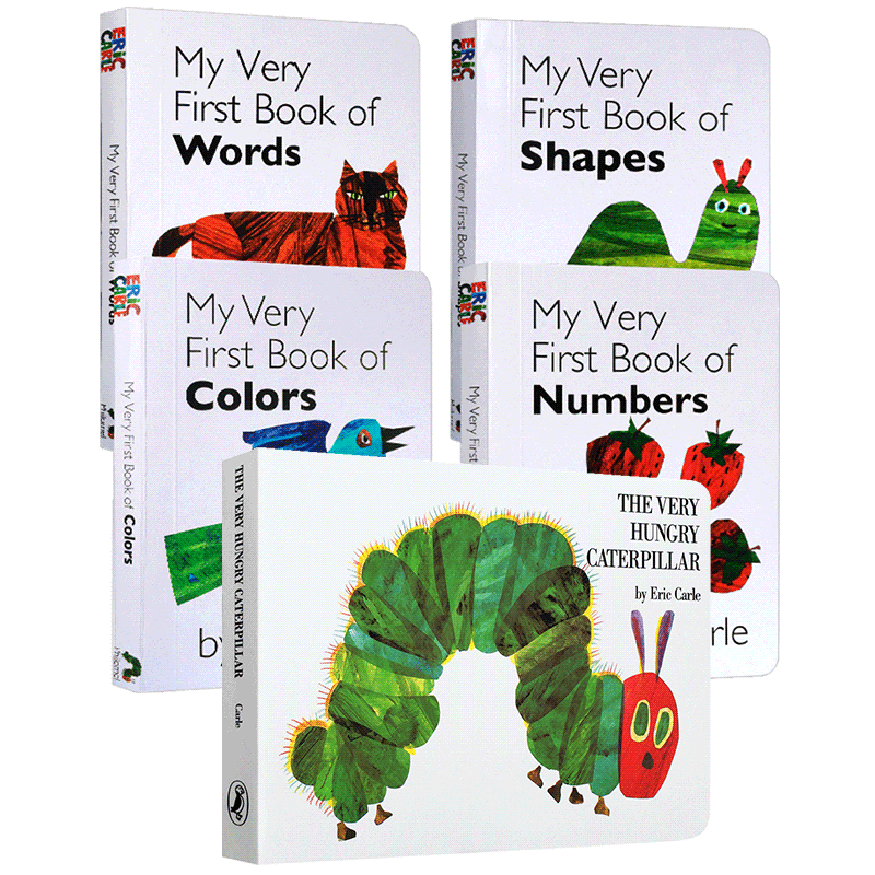 英文原版绘本书籍5册 好饿的毛毛虫 我的一个图书馆The Very Hungry Caterpillar 艾瑞卡尔爷爷eric carle 幼儿英语启蒙纸板书