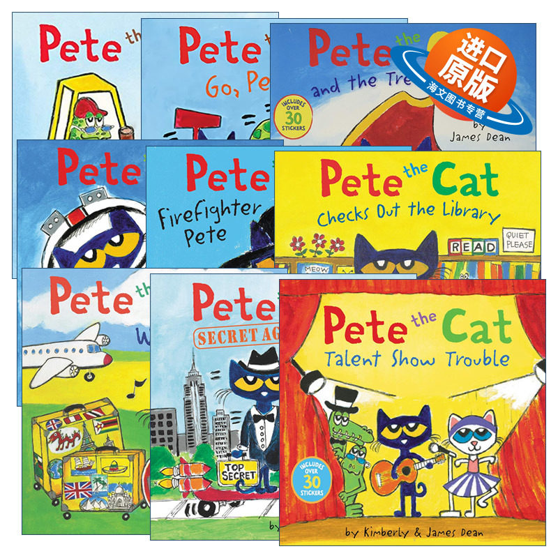 英文原版 Pete the Cat 皮特猫带贴纸绘本9册 James Dean 儿童早教启蒙阅读 图画故事书 英文版 进口英语原版书籍