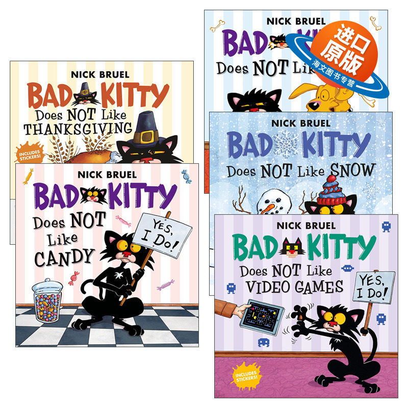 英文原版绘本 Bad Kitty 坏猫咪不喜欢系列5册 儿童英语课外阅读幽默搞笑桥梁章节趣味互动故事书 英文版 进口英语原版书籍